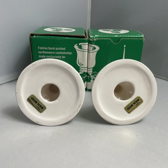 Christmas Candle Stick Holders Pair by Lillian Vernon Holly Berries‎ Ceramic VTG - Picture 10 of 14